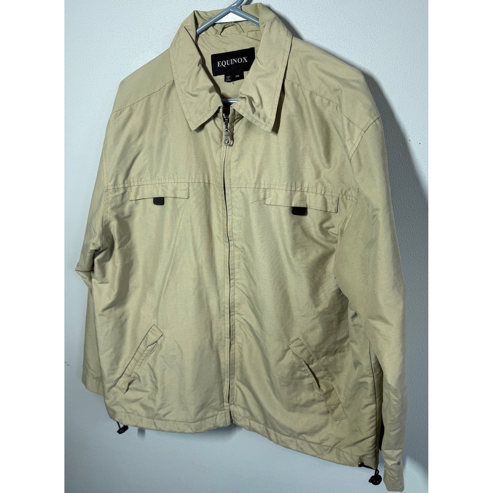 Equinox Mens Jacket Small Tan Full Zip Adjustable Hem Windbreaker Spring Fall